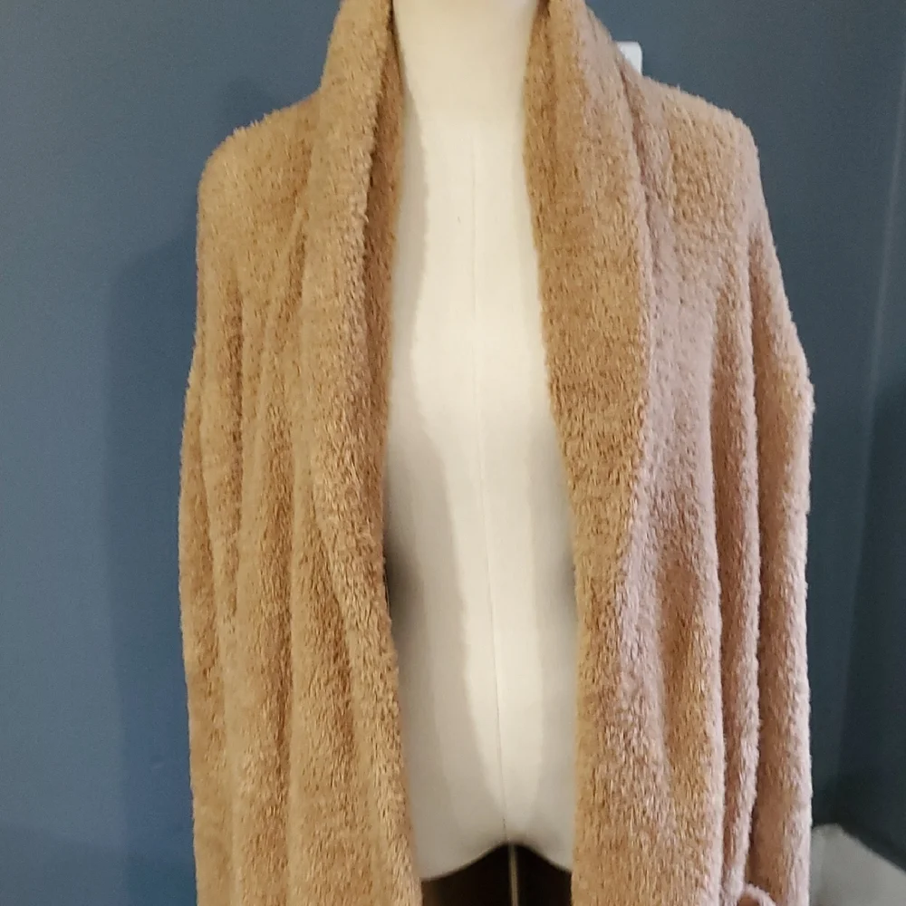 Barefood Dreams Cozy Tan Fleece Long  Robe - Picture 7 of 9